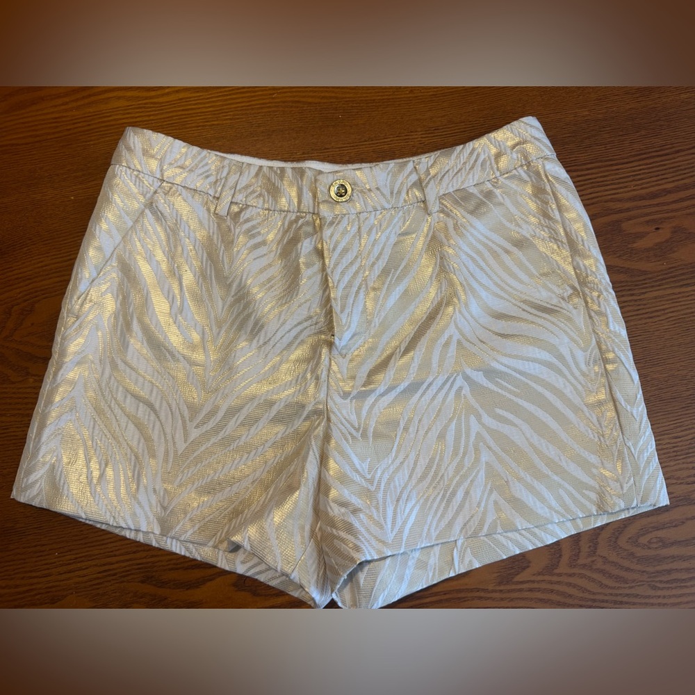 Lilly Pulitzer Gold and Cream Zebra-Pattern Shorts